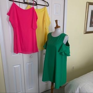 Set of 3 mini cold-shoulder dresses  sz Xl 💗💛💚